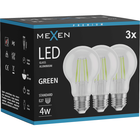 Mexen Vintis 3x LED filamento lemputė E27, A60, 4W, 55 lm, žalia - L150-E27-04XX-46x03