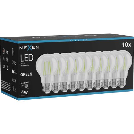 Mexen Vintis 10 kartų lemputė filament LED E27, A60, 4W, 55 lm, žalia - L150-E27-04XX-46x10