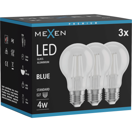 Mexen Vintis 3x LED gijų lemputė E27, A60, 4W, 55 lm, mėlyna - L150-E27-04XX-47x03