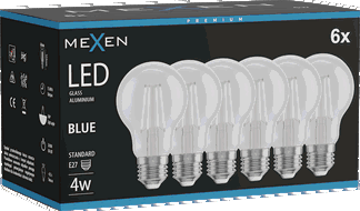 Mexen Vintis 6x lemputė su LED filamentu E27, A60, 4W, 55 lm, mėlyna - L150-E27-04XX-47x06