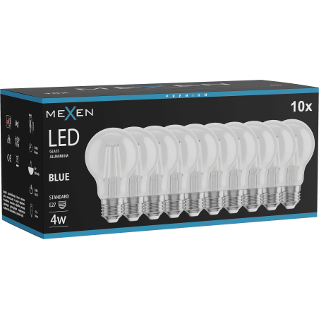 Mexen Vintis 10x LED gijų lemputė E27, A60, 4W, 55 lm, mėlyna - L150-E27-04XX-47x10