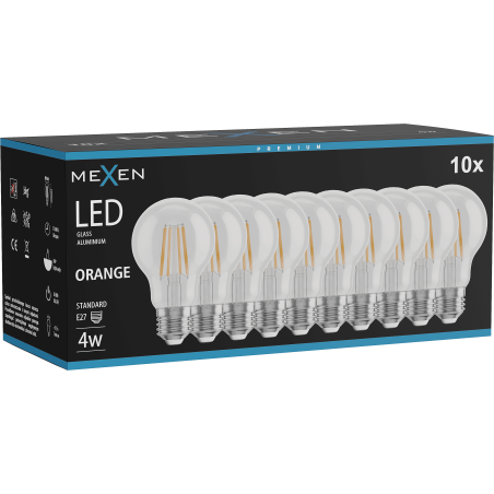 Mexen Vintis 10x kaitinamosios LED lemputės E27, A60, 4W, 55 lm, oranžinė - L150-E27-04XX-48x10
