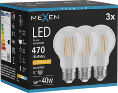 Mexen Vintis 3x LED gijų lemputė E27, A60, 4W, Šilta - 2200K, 470 lm, skaidrus - L150-E27-0422-00x03