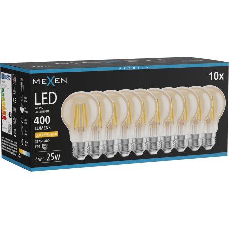 Mexen Vintis 10x LED siūlelio lemputė E27, A60, 4W, Šilta - 2200K, 400 lm, gintarinė - L150-E27-0422-50x10
