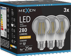 Mexen Vintis 3x LED šviesos diodo filamentinė lemputė E27, A60, 4W, šilta - 2200K, 280 lm, dūminė - L150-E27-0422-70x03