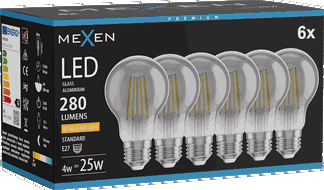 Mexen Vintis 6x LED kaitinamoji lemputė E27, A60, 4W, Šilta - 2200K, 280 lm, tamsintas - L150-E27-0422-70x06