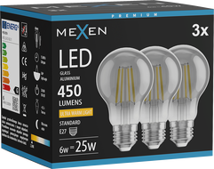 Mexen Vintis 3x LED kaitinimo siūlelio lemputė E27, A60, 6W, šilta - 2200K, 450 lm, dūminė - L150-E27-0622-70x03