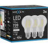 Mexen Vintis 3x lemputė su filamentine LED E27, A60, 6W, Neutralus - 4000K, 720 lm, skaidrus - L150-E27-0640-00x03