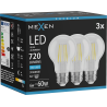 Mexen Vintis 3x LED kaitinimo siūlelių lemputė E27, A60, 6W, Šalta - 6500K, 720 lm, skaidri - L150-E27-0665-00x03