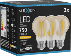 Mexen Vintis 3x LED kaitrinė lemputė E27, A60, 8W, Šilta - 2200K, 750 lm, gintarinė - L150-E27-0822-50x03
