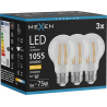 Mexen Vintis 3x LED siūlelio lemputė E27, A60, 8W, Šilta - 2700K, 1055 lm, skaidri - L150-E27-0827-00x03