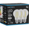Mexen Vintis 3x LED gijų lemputė E27, A60, 8W, Neutralus - 4000K, 1055 lm, skaidrus - L150-E27-0840-00x03