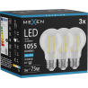 Mexen Vintis 3x LED siūlo lemputė E27, A60, 8W, Šalta - 6500K, 1055 lm, skaidri - L150-E27-0865-00x03