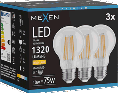 Mexen Vintis 3x LED siūlo lemputė E27, A60, 10W, Šilta - 2700K, 1320 lm, skaidri - L150-E27-1027-00x03