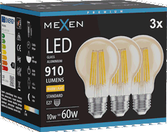 Mexen Vintis 3x LED gijų lemputė E27, A60, 10W, Šilta - 2700K, 910 lm, gintarinė - L150-E27-1027-50x03