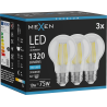 Mexen Vintis 3x LED siūlelio lemputė E27, A60, 10W, Šalta - 6500K, 1320 lm, skaidri - L150-E27-1065-00x03