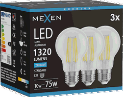 Mexen Vintis 3x LED siūlelio lemputė E27, A60, 10W, Šalta - 6500K, 1320 lm, skaidri - L150-E27-1065-00x03