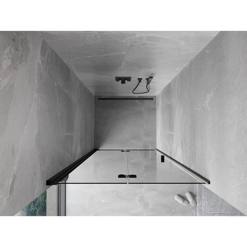 Mexen Mist-F sulankstomos dušo durys kairės 90 cm, permatomos, juodos - 8A6-090-000-70-00-L