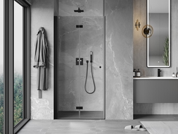 Mexen Mist-F sulankstomos dušo durys, kairinės, 115 cm, skaidrios, juodos - 8A6-115-000-70-00-L