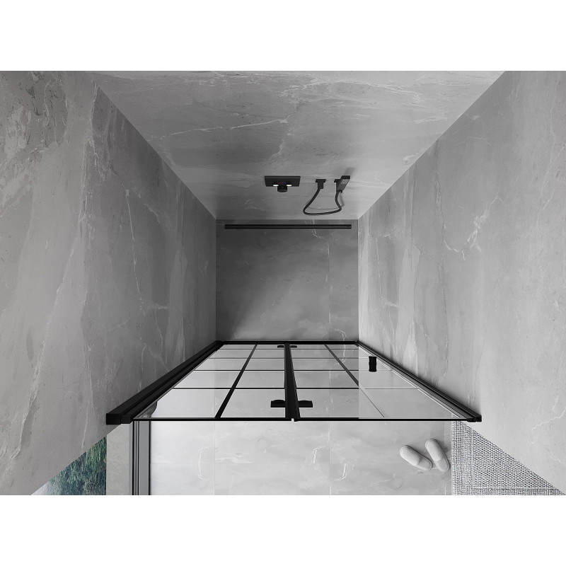 Mexen Mist-F sulankstomos kairinės dušo durys 60 cm, juodas tinklelis, juodos - 8A6-060-000-70-77-L