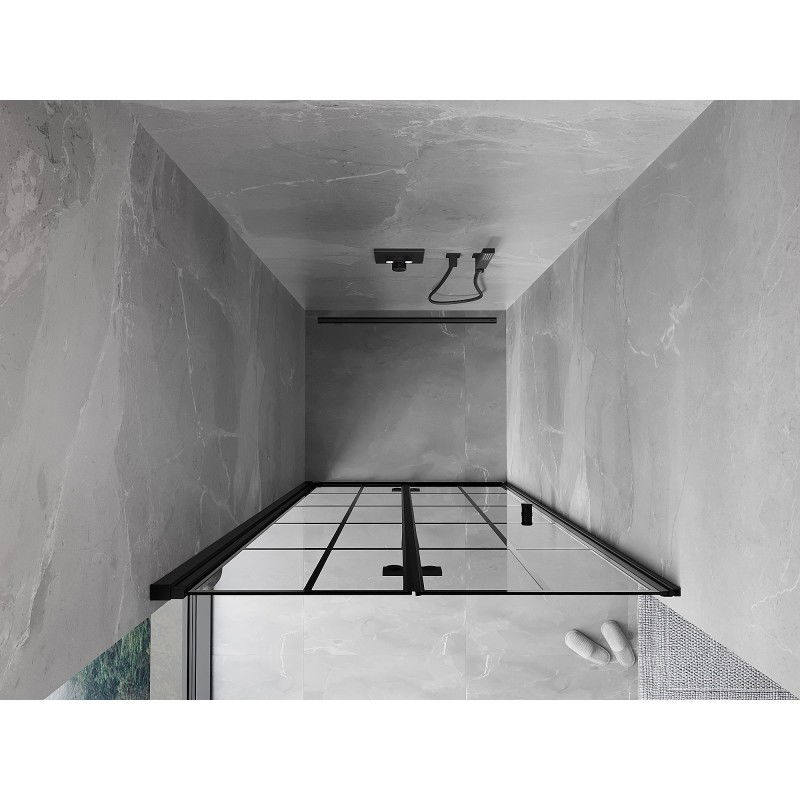 Mexen Mist-F sulankstomos dušo durys kairės 85 cm, juodas tinklelis, juodos - 8A6-085-000-70-77-L