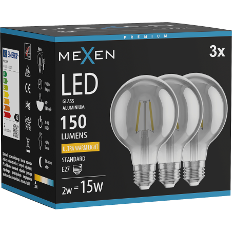 Mexen Vintis 3x LED siūlelių lemputė E27, G80, 2W, Šilta - 2200K, 150 lm, smoke - L155-E27-0222-70x03