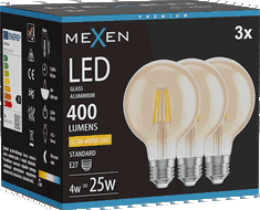 Mexen Vintis 3x LED filamentinė lemputė E27, G80, 4W, Šilta - 2200K, 400 lm, gintaras - L155-E27-0422-50x03