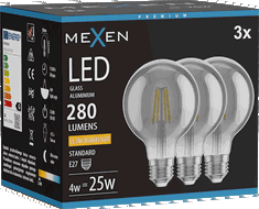 Mexen Vintis 3x LED filamentinė lemputė E27, G80, 4W, Šilta - 2200K, 280 lm, dūminė - L155-E27-0422-70x03