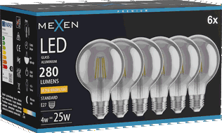 Mexen Vintis 6x LED filamentinė lemputė E27, G80, 4W, Šilta - 2200K, 280 lm, dūminė - L155-E27-0422-70x06