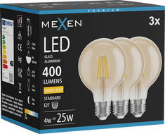 Mexen Vintis 3x Gijinė LED lemputė E27, G80, 4W, Šilta - 2700K, 400 lm, gintarinė - L155-E27-0427-50x03