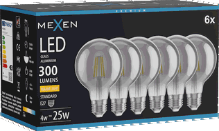 Mexen Vintis 6x LED filamentinė lemputė E27, G80, 4W, Šilta - 2700K, 300 lm, dūminė - L155-E27-0427-70x06
