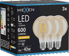 Mexen Vintis 3x LED filamentinė lemputė E27, G80, 6W, Šilta - 2200K, 600 lm, gintarinė - L155-E27-0622-50x03