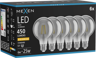 Mexen Vintis 6x LED kaitinimo siūlo lemputė E27, G80, 6W, Šilta - 2200K, 450 lm, dūminė - L155-E27-0622-70x06