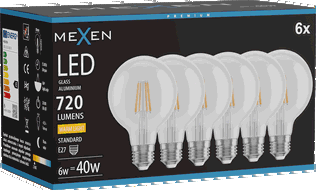 Mexen Vintis 6x LED siūlelių lemputė E27, G80, 6W, Šilta - 2700K, 720 lm, skaidri - L155-E27-0627-00x06