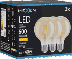 Mexen Vintis 3x LED filamentinė lemputė E27, G80, 6W, Šilta - 2700K, 400 lm, gintarinė - L155-E27-0627-50x03