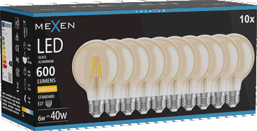 Mexen Vintis 10x LED gijų lemputė E27, G80, 6W, Šilta - 2700K, 400 lm, gintarinė - L155-E27-0627-50x10
