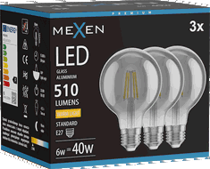 Mexen Vintis 3x LED gijų lemputė E27, G80, 6W, Šilta - 2700K, 510 lm, dūminė - L155-E27-0627-70x03