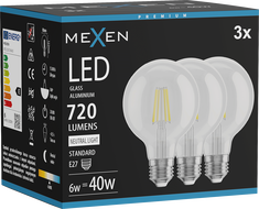 Mexen Vintis 3x LED gijų lemputė E27, G80, 6W, Neutrali - 4000K, 720 lm, skaidri - L155-E27-0640-00x03