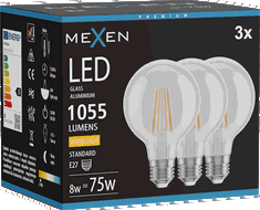 Mexen Vintis 3x LED siūlelių lemputė E27, G80, 8W, Šilta - 2700K, 1055 lm, skaidri - L155-E27-0827-00x03