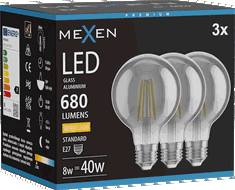 Mexen Vintis 3x Filamento LED lemputė E27, G80, 8W, Šilta - 2700K, 680 lm, dūminė - L155-E27-0827-70x03