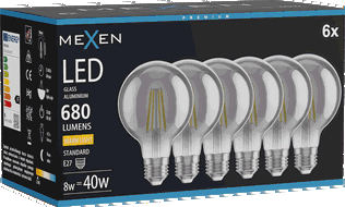 Mexen Vintis 6x LED filamentinė lemputė E27, G80, 8W, Šilta - 2700K, 680 lm, dūminė - L155-E27-0827-70x06