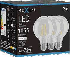 Mexen Vintis 3x LED kaitrinė lemputė E27, G80, 8W, Neutrali - 4000K, 1055 lm, skaidri - L155-E27-0840-00x03