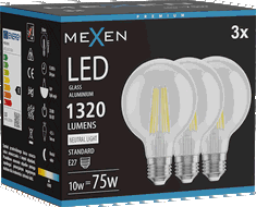 Mexen Vintis 3x kaitinamasis LED E27 lemputė, G80, 10W, Neutrali - 4000K, 1320 lm, skaidri - L155-E27-1040-00x03