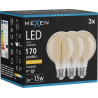 Mexen Vintis 3x LED siūlelio spiralės lemputė E27, G80, 2W, Šilta - 2200K, 170 lm, gintarinė - L165-E27-0222-50x03