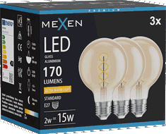 Mexen Vintis 3x LED siūlelio spiralės lemputė E27, G80, 2W, Šilta - 2200K, 170 lm, gintarinė - L165-E27-0222-50x03
