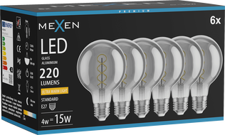 Mexen Vintis 6x LED siūlelių spiralė lemputė E27, G80, 4W, Šilta - 2200K, 220 lm, dūminė - L165-E27-0422-70x06