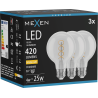 Mexen Vintis 3x Filamentinė LED spiralės lemputė E27, G80, 4W, Šilta - 2700K, 420 lm, skaidri - L165-E27-0427-00x03