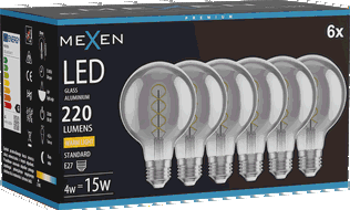 Mexen Vintis 6x Spiralinis LED kaitinamosios lemputės E27, G80, 4W, Šilta - 2700K, 220 lm, dūminė - L165-E27-0427-70x06