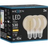 Mexen Vintis 3x LED gijų spiralės lemputė E27, G80, 6W, Šilta - 2700K, 530 lm, gintarinė - L165-E27-0627-50x03