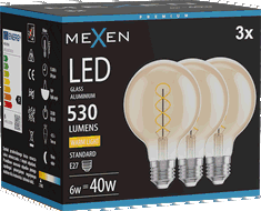 Mexen Vintis 3x LED gijų spiralės lemputė E27, G80, 6W, Šilta - 2700K, 530 lm, gintarinė - L165-E27-0627-50x03